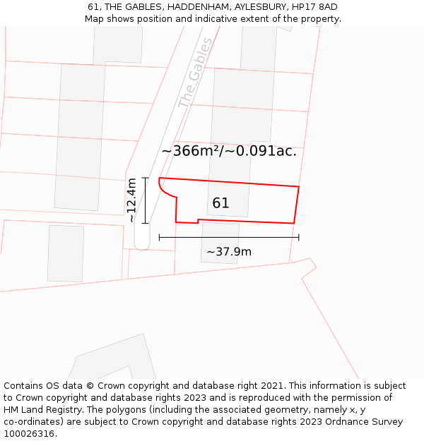 61, THE GABLES, HADDENHAM, AYLESBURY, HP17 8AD: Plot and title map