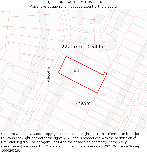 61, THE GALLOP, SUTTON, SM2 5SA: Plot and title map