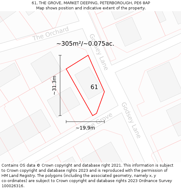 61, THE GROVE, MARKET DEEPING, PETERBOROUGH, PE6 8AP: Plot and title map