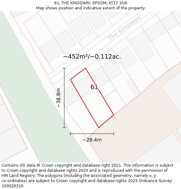61, THE KINGSWAY, EPSOM, KT17 1NA: Plot and title map