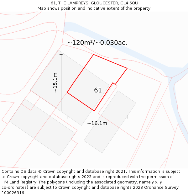 61, THE LAMPREYS, GLOUCESTER, GL4 6QU: Plot and title map