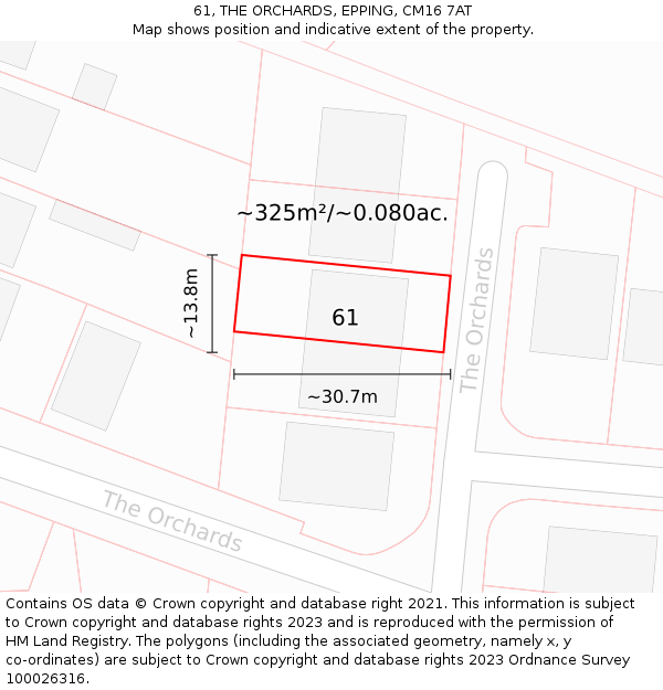 61, THE ORCHARDS, EPPING, CM16 7AT: Plot and title map