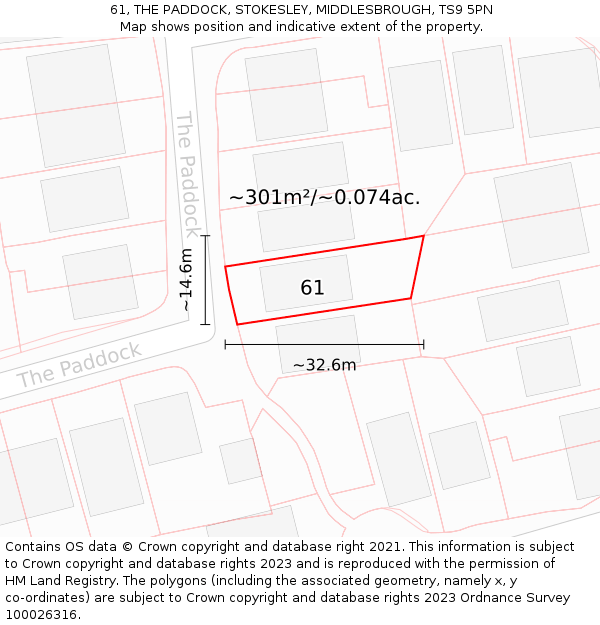 61, THE PADDOCK, STOKESLEY, MIDDLESBROUGH, TS9 5PN: Plot and title map