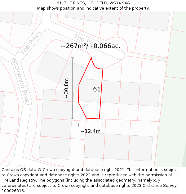 61, THE PINES, LICHFIELD, WS14 9XA: Plot and title map