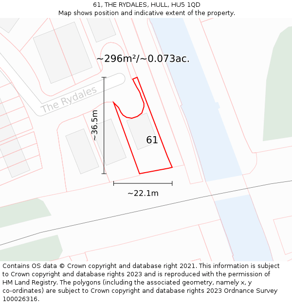 61, THE RYDALES, HULL, HU5 1QD: Plot and title map