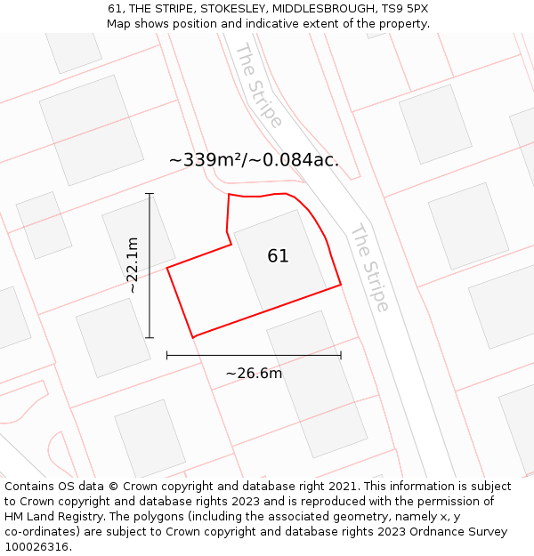 61, THE STRIPE, STOKESLEY, MIDDLESBROUGH, TS9 5PX: Plot and title map