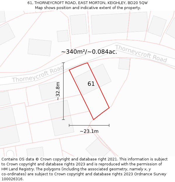 61, THORNEYCROFT ROAD, EAST MORTON, KEIGHLEY, BD20 5QW: Plot and title map