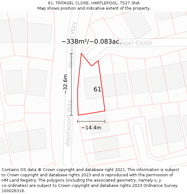 61, TINTAGEL CLOSE, HARTLEPOOL, TS27 3NA: Plot and title map