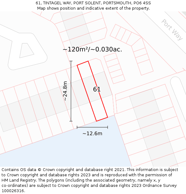 61, TINTAGEL WAY, PORT SOLENT, PORTSMOUTH, PO6 4SS: Plot and title map