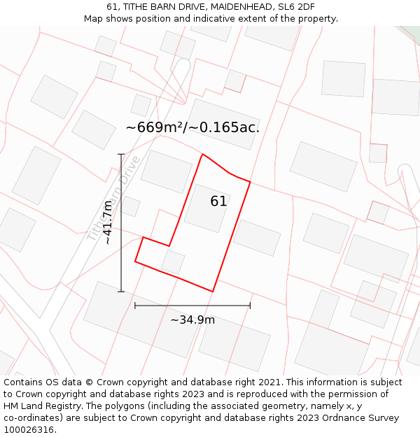61, TITHE BARN DRIVE, MAIDENHEAD, SL6 2DF: Plot and title map