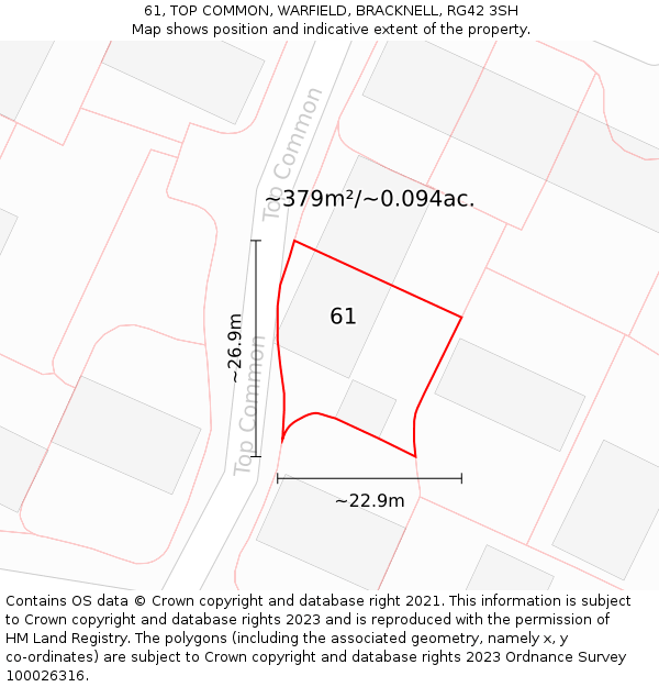 61, TOP COMMON, WARFIELD, BRACKNELL, RG42 3SH: Plot and title map