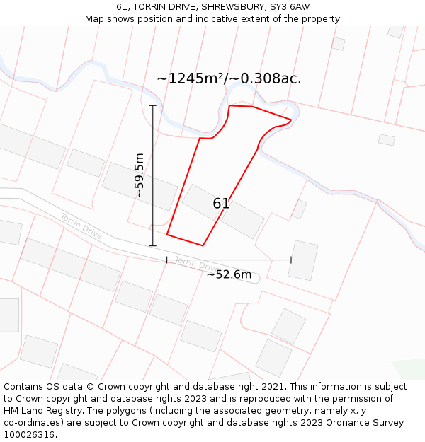61, TORRIN DRIVE, SHREWSBURY, SY3 6AW: Plot and title map