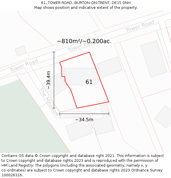 61, TOWER ROAD, BURTON-ON-TRENT, DE15 0NH: Plot and title map