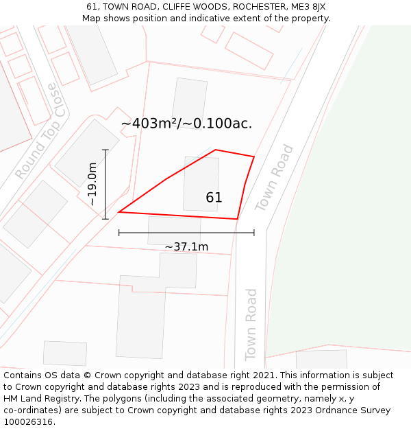 61, TOWN ROAD, CLIFFE WOODS, ROCHESTER, ME3 8JX: Plot and title map