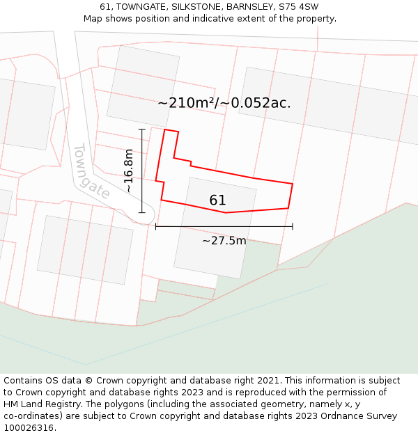 61, TOWNGATE, SILKSTONE, BARNSLEY, S75 4SW: Plot and title map