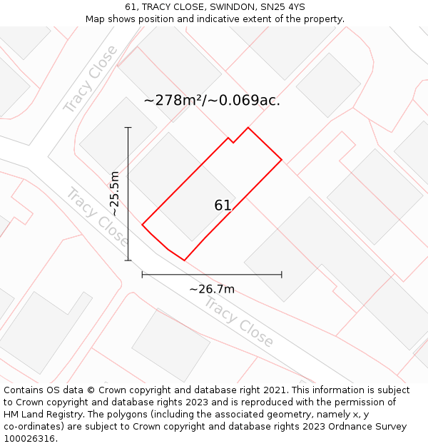 61, TRACY CLOSE, SWINDON, SN25 4YS: Plot and title map