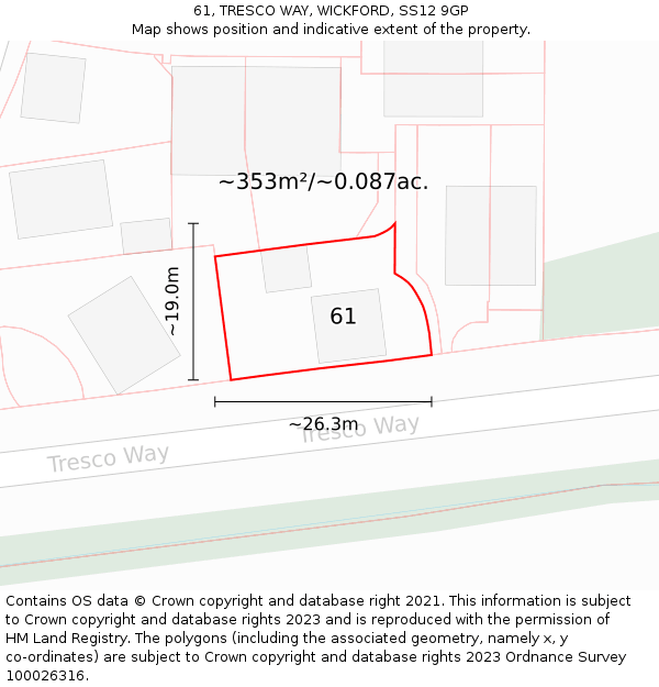 61, TRESCO WAY, WICKFORD, SS12 9GP: Plot and title map