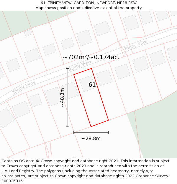 61, TRINITY VIEW, CAERLEON, NEWPORT, NP18 3SW: Plot and title map