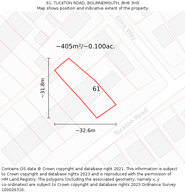 61, TUCKTON ROAD, BOURNEMOUTH, BH6 3HS: Plot and title map