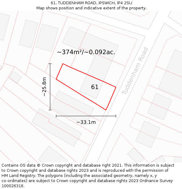 61, TUDDENHAM ROAD, IPSWICH, IP4 2SU: Plot and title map