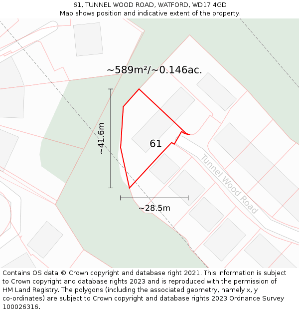 61, TUNNEL WOOD ROAD, WATFORD, WD17 4GD: Plot and title map