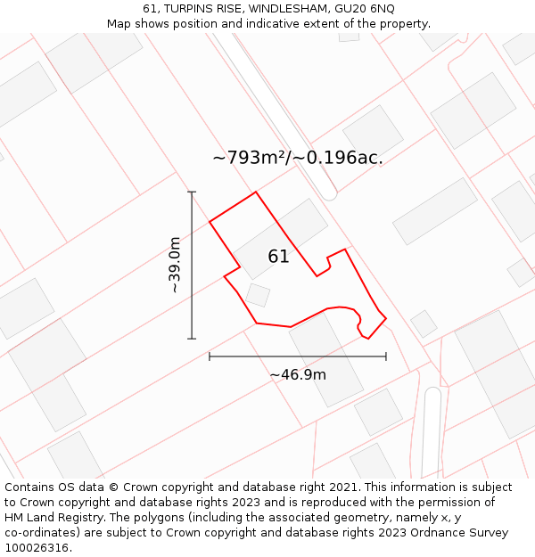 61, TURPINS RISE, WINDLESHAM, GU20 6NQ: Plot and title map