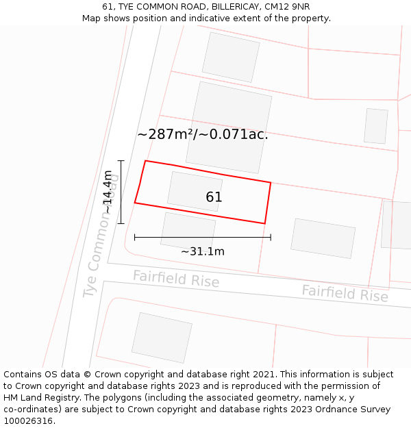 61, TYE COMMON ROAD, BILLERICAY, CM12 9NR: Plot and title map