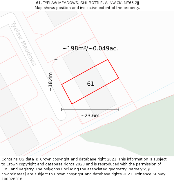 61, TYELAW MEADOWS, SHILBOTTLE, ALNWICK, NE66 2JJ: Plot and title map