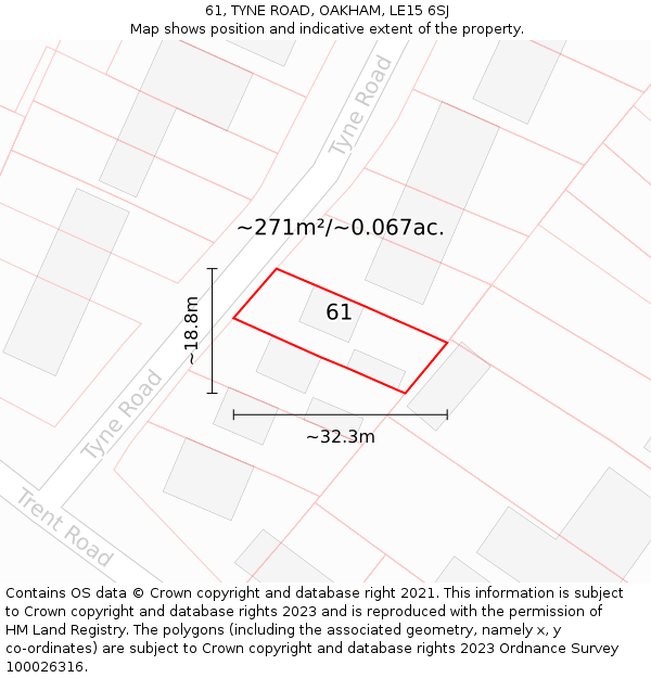 61, TYNE ROAD, OAKHAM, LE15 6SJ: Plot and title map