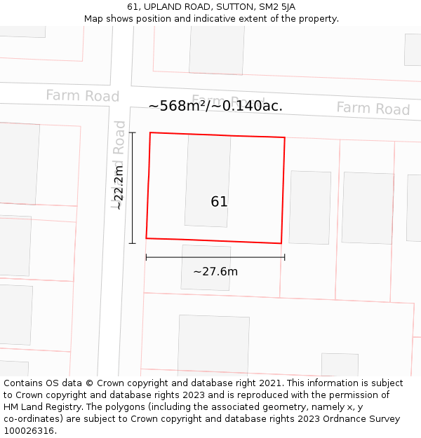 61, UPLAND ROAD, SUTTON, SM2 5JA: Plot and title map