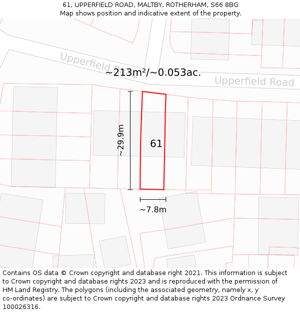 61, UPPERFIELD ROAD, MALTBY, ROTHERHAM, S66 8BG: Plot and title map