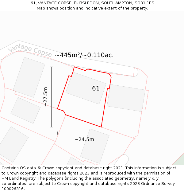 61, VANTAGE COPSE, BURSLEDON, SOUTHAMPTON, SO31 1ES: Plot and title map