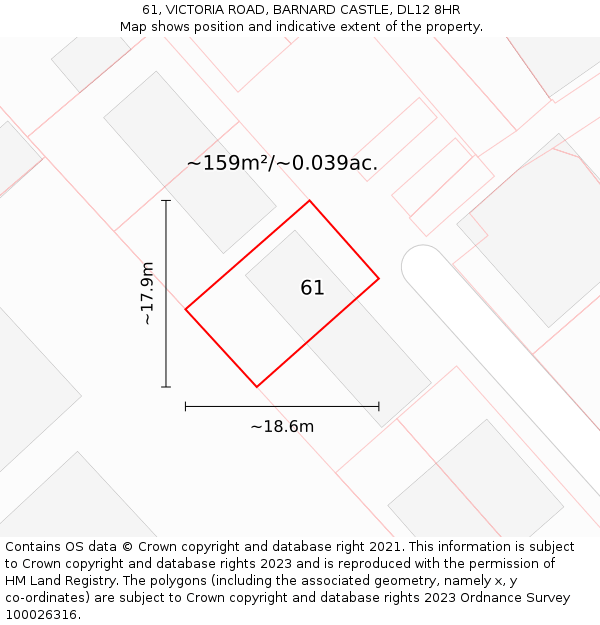 61, VICTORIA ROAD, BARNARD CASTLE, DL12 8HR: Plot and title map