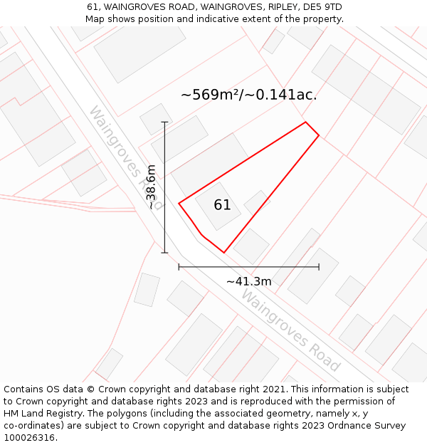 61, WAINGROVES ROAD, WAINGROVES, RIPLEY, DE5 9TD: Plot and title map