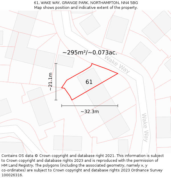 61, WAKE WAY, GRANGE PARK, NORTHAMPTON, NN4 5BG: Plot and title map
