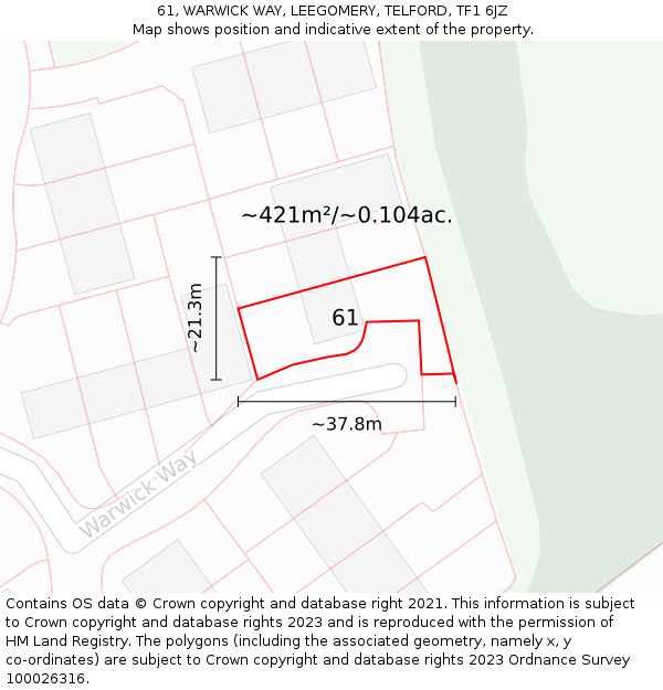 61, WARWICK WAY, LEEGOMERY, TELFORD, TF1 6JZ: Plot and title map