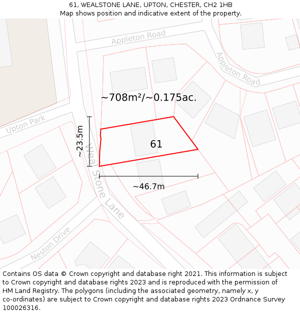 61, WEALSTONE LANE, UPTON, CHESTER, CH2 1HB: Plot and title map