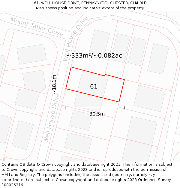 61, WELL HOUSE DRIVE, PENYMYNYDD, CHESTER, CH4 0LB: Plot and title map