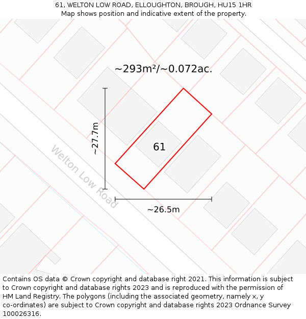 61, WELTON LOW ROAD, ELLOUGHTON, BROUGH, HU15 1HR: Plot and title map