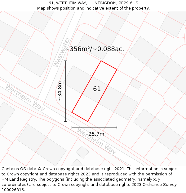 61, WERTHEIM WAY, HUNTINGDON, PE29 6US: Plot and title map