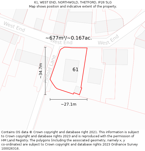 61, WEST END, NORTHWOLD, THETFORD, IP26 5LG: Plot and title map
