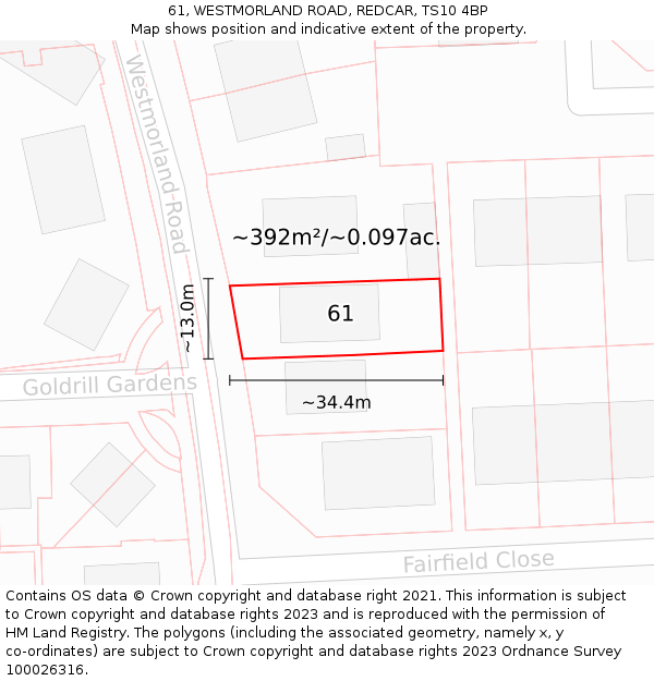 61, WESTMORLAND ROAD, REDCAR, TS10 4BP: Plot and title map