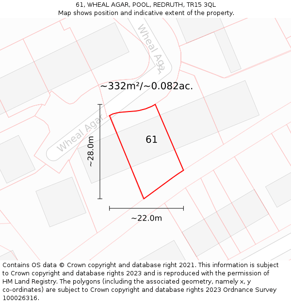61, WHEAL AGAR, POOL, REDRUTH, TR15 3QL: Plot and title map