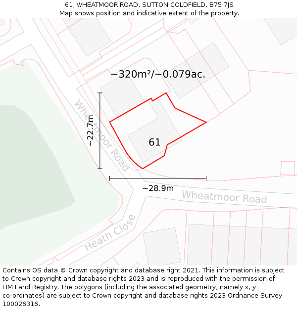 61, WHEATMOOR ROAD, SUTTON COLDFIELD, B75 7JS: Plot and title map