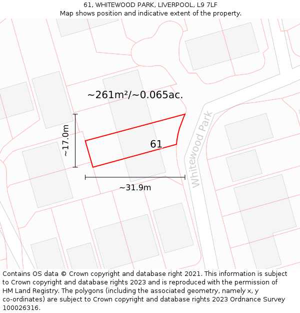 61, WHITEWOOD PARK, LIVERPOOL, L9 7LF: Plot and title map