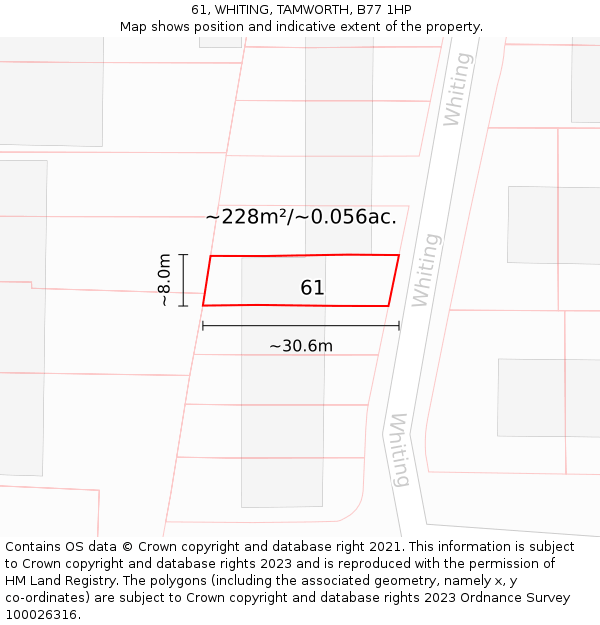 61, WHITING, TAMWORTH, B77 1HP: Plot and title map