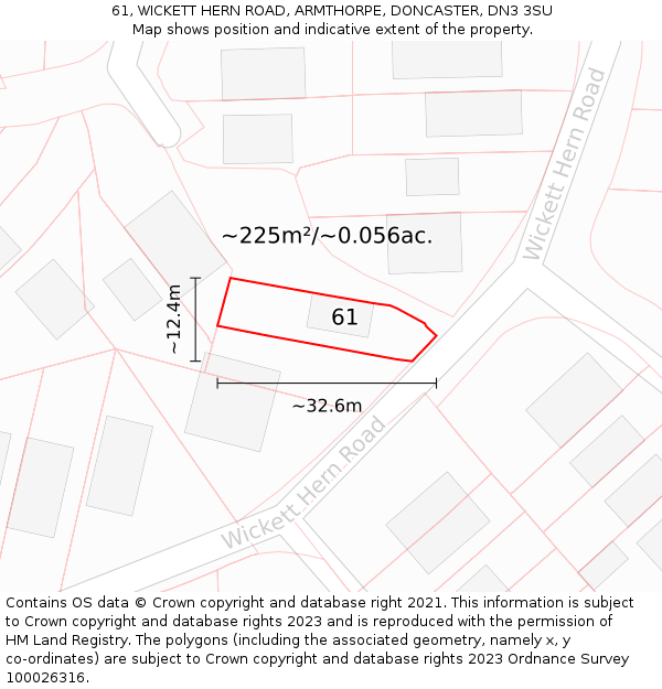61, WICKETT HERN ROAD, ARMTHORPE, DONCASTER, DN3 3SU: Plot and title map