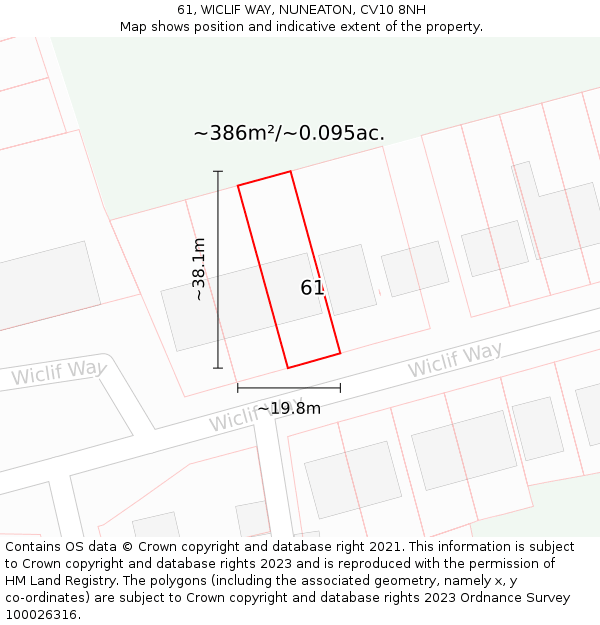 61, WICLIF WAY, NUNEATON, CV10 8NH: Plot and title map