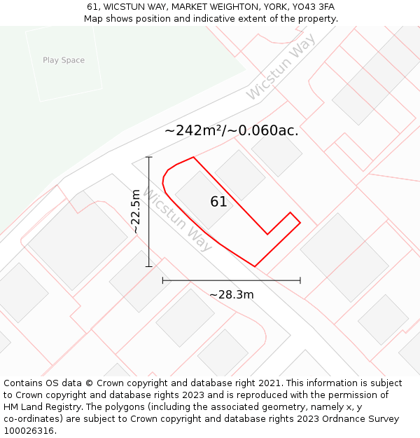 61, WICSTUN WAY, MARKET WEIGHTON, YORK, YO43 3FA: Plot and title map