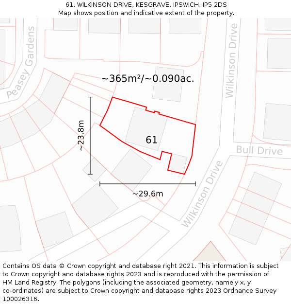 61, WILKINSON DRIVE, KESGRAVE, IPSWICH, IP5 2DS: Plot and title map